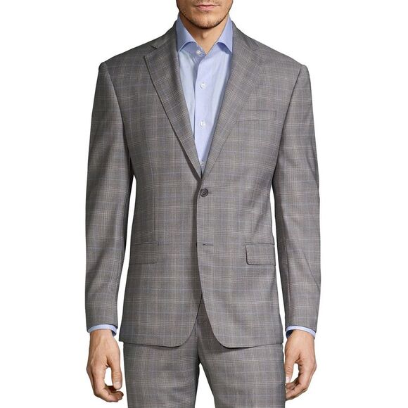 Michael Kors Mens Modern Fit Wool Plaid Suit Jacket 40 Regular Grey/Blue - NWT